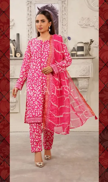 Pakistani Hayat's Stitched Cotton 3pcs _ Magenta 