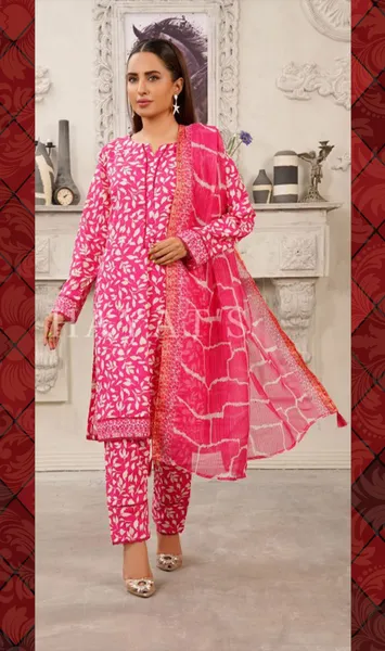 Pakistani Hayat's Stitched Cotton 3pcs _ Magenta 