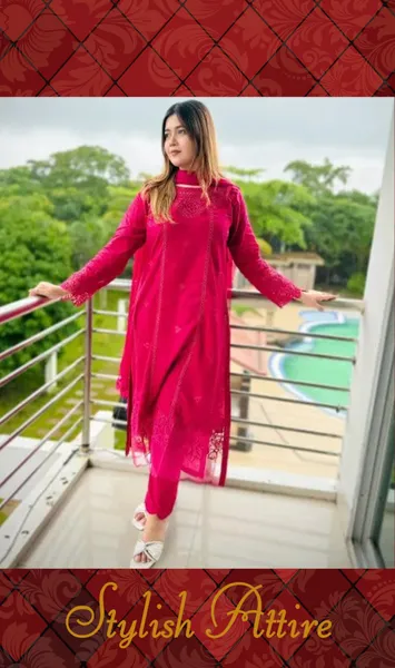Original Pakistani Boutique Cotton Stitched 3Pcs _ Hot Pink 
