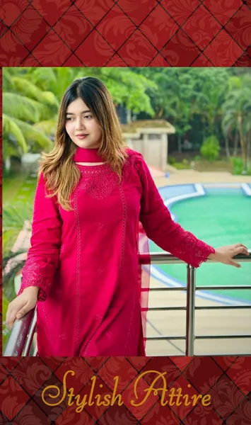 Original Pakistani Boutique Cotton Stitched 3Pcs _ Hot Pink 