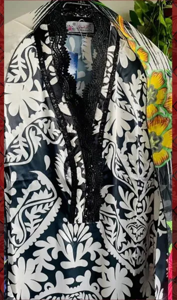 Pakistani Original Rangoon Silk Stitched 3 Pcs _ Black & White 