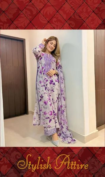 Pakistani Original Aneelas Pure Lawn Stitched 3Pcs _ Lavender 