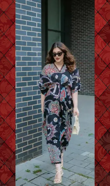 Pakistani Original Sahibas By Mirza Textured Cotton Stitched Kaftan _ Black