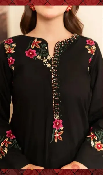 Pakistani Original Sahiba's By Mirza  Luxury Cotton Embroidered Stitched 3Pcs _ Black 