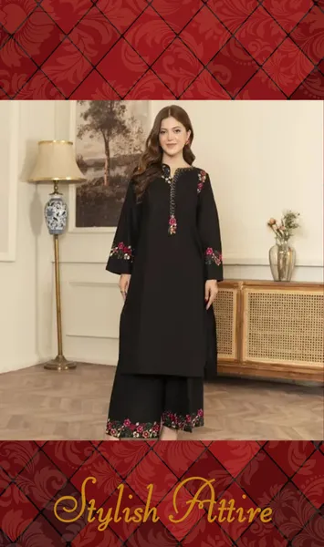 Pakistani Original Sahiba's By Mirza  Luxury Cotton Embroidered Stitched 3Pcs _ Black 