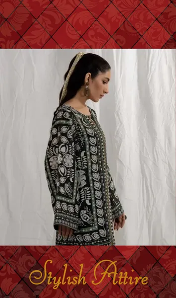 Adan's Libas Satin Lawn Stitched Co-Ords Set _ Dark Green 