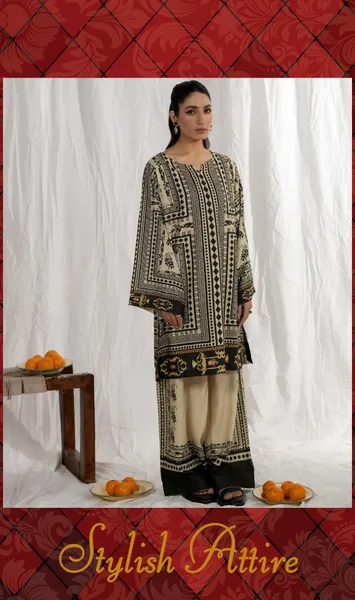 Adan's Libas Satin Lawn Stitched Co-Ords Set _ Beige 