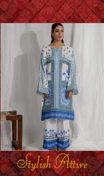 Adan's Libas Satin Lawn Stitched Co-Ords Set _ White 