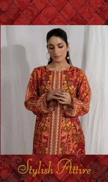 Adan's Libas Satin Lawn Stitched Co-Ords Set _ Maroon 