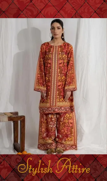 Adan's Libas Satin Lawn Stitched Co-Ords Set _ Maroon 