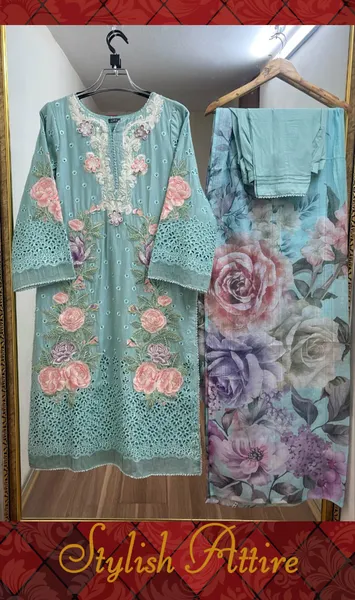 Pakistani Original Adan’s Libas Luxury Lawn Stitched 3 Pcs _ Mint  