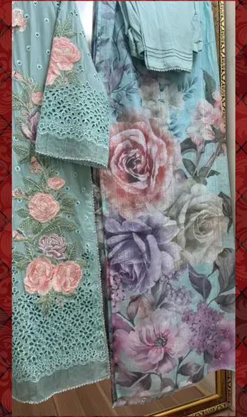 Pakistani Original Adan’s Libas Luxury Lawn Stitched 3 Pcs _ Mint  