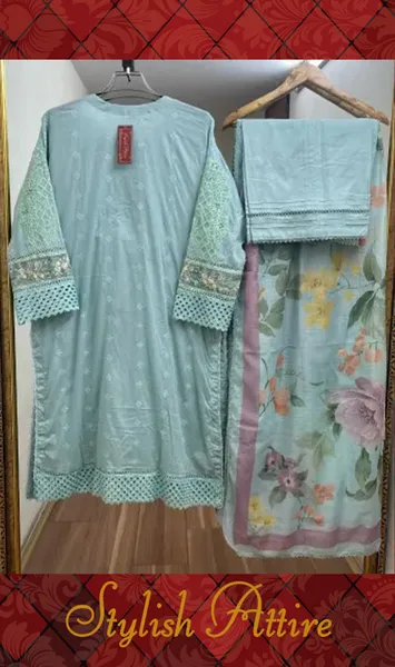 Pakistani Original Adan’s Libas Luxury Lawn Stitched 3 Pcs _ Mint 