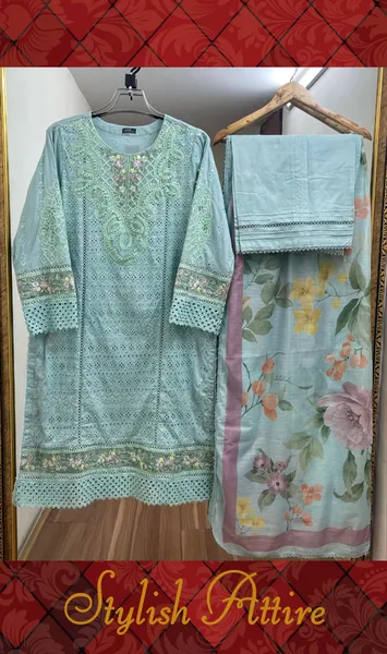Pakistani Original Adan’s Libas Luxury Lawn Stitched 3 Pcs _ Mint 