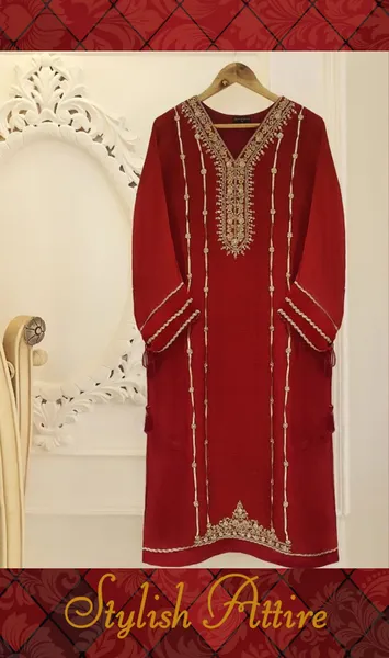 AGHA NOOE PURE COTTON NET SHIRT_MAROON