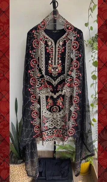 Pakistani Original Bin Saeed Luxury Chiffon stitched 3 Pcs _ Black 