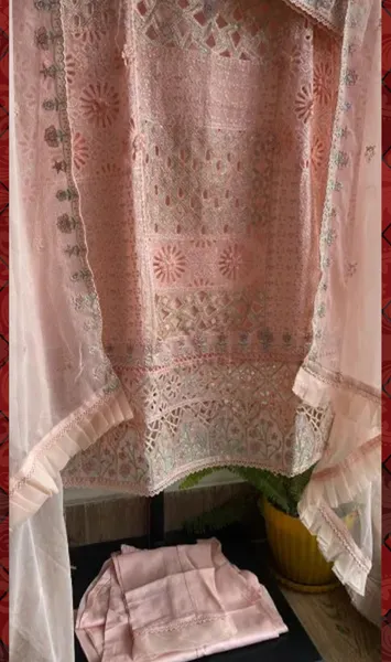 Pakistani Original Bin Saeed Luxury Chiffon stitched 3 Pcs _ Peachy Pink 