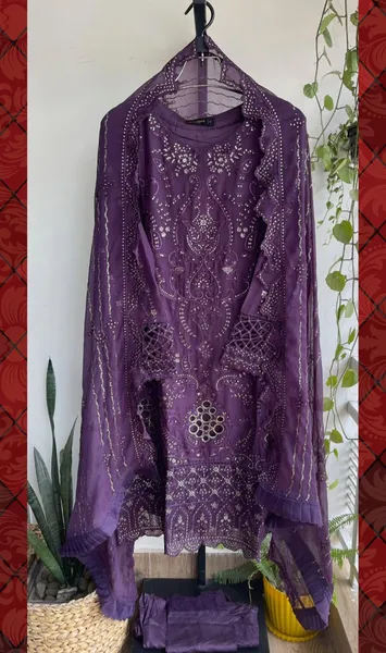 Pakistani Original Bin Saeed Luxury Chiffon stitched 3 Pcs _ Deep  Purple 