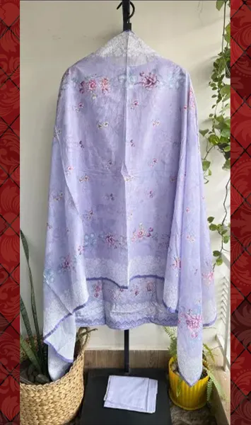 Pakistani Original Bin Saeed Cotton Chickankari Stitched 3Pcs_ Light Purple 