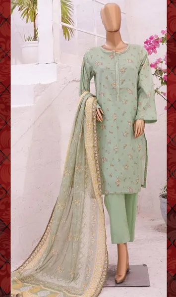 Pakistani Original Bin saeed Stitched Cotton 3pcs_Mint