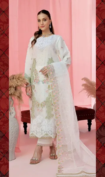 Pakistani Original Guzel Luxury Formal Organza Stitched 3Pcs _ White 