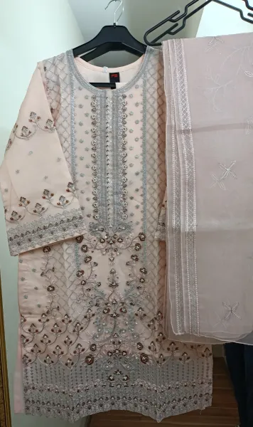 Pakistani Boutique Organza Stitched 3 Pcs _ Peach 
