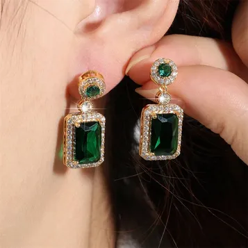 Vintage Green Crystal Square Earrings