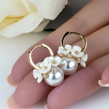 Pearl Flower Clustered Fashionable Huggie Earrings