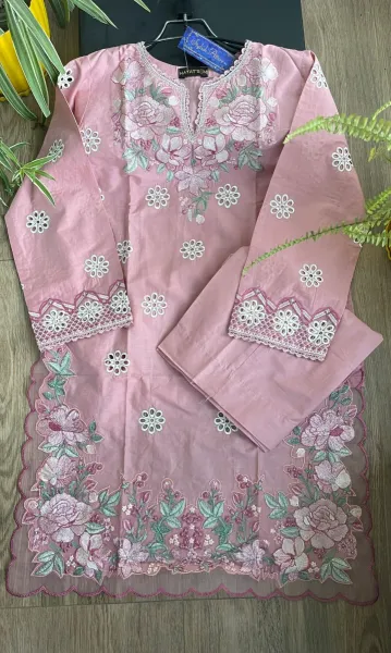 Original Pakistani Hayat’s Cotton Chikankari Embroidered Stitched 2Pc With Inner Attached_