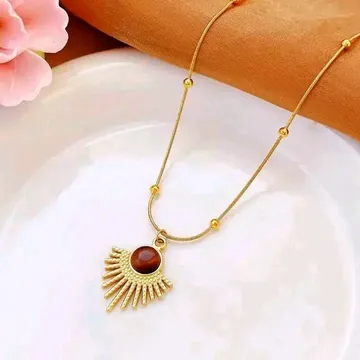 Stainless Steel Brown Stone Flower Necklace