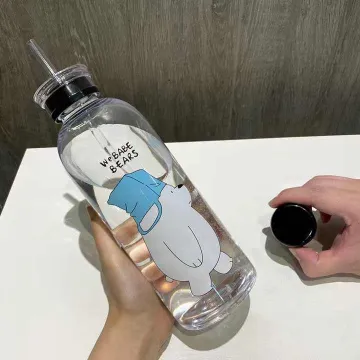 1000 ml Bear  Water Bottle with Straw (Transparent)
