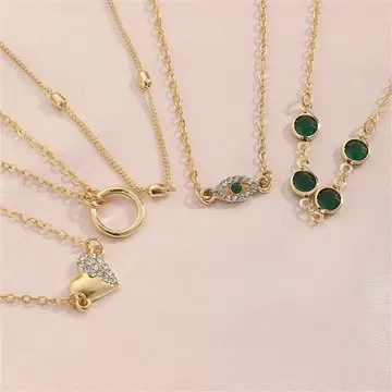 5 pcs Green Gemstone Love Eyes Round Bracelet Set