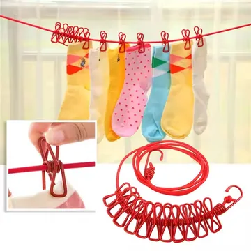 12 Clips Cloth Drying Rope with Hooks (1 pc)