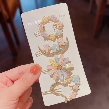 Flower Heart Hair Clips (4 pc/ 1 set) 