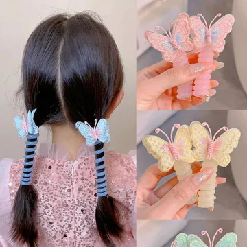 Colorful Butterfly Telephone Wire Hair Ties for Girls (2 pc)