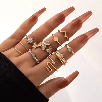 Crystal Stone Work Butterfly Knuckle Ring Set (9 pcs)