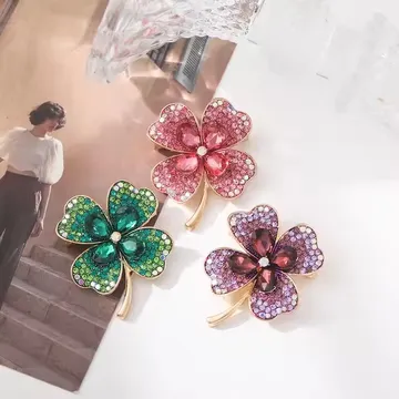 Rhinestone Colorful Clover Brooch/Pin