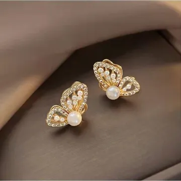 Elegant Crystal Butterfly Pearl Fashion Earrings