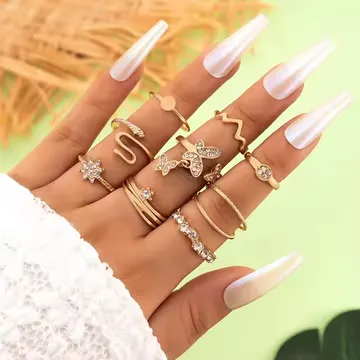 Butterfly Flower Crystal Finger Ring Set (9 pcs)