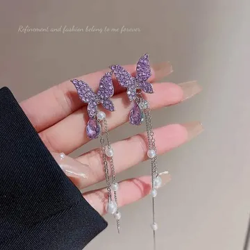Purple Pearl Butterfly Drop Earrings