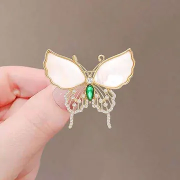 Elegant White Green Stone Butterfly Brooch