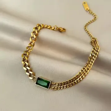 Stylish Double Layer Titanium Steel Green Bracelet