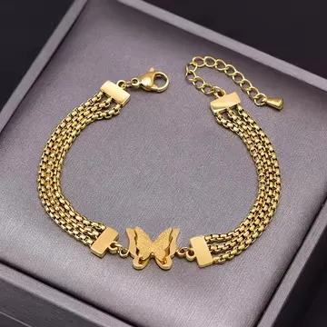 18k Gold Zircon Butterfly Cuban Chain Bracelet