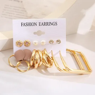 6 pairs Women's Vintage Golden Geometric Earrings Set
