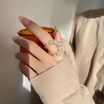 Pearl Paved Unique Design Geometric Finger Ring