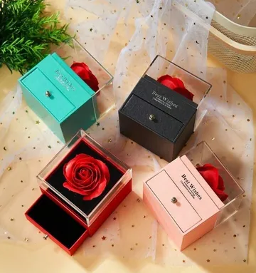 Romantic Rose Flower Jewelry Box with Pendant Necklace