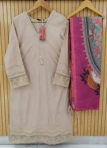 Pakistani Sadabahar Chichenkari Stitched 3Pcs_Golden Beige