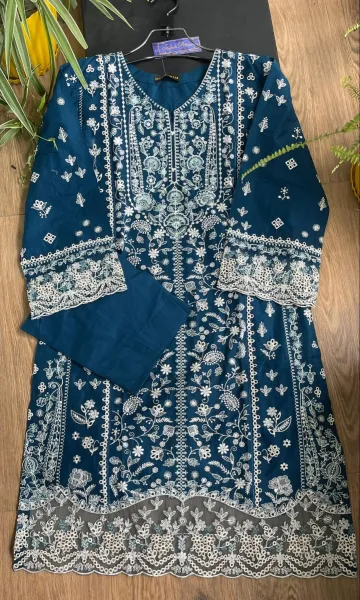 Original Pakistani Hayat’s Cotton Embroidered Stitched Coord Set _ Deep Sea Blue