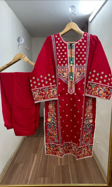 Pakistani Hayat's Stitched Cotton 2pcs _ Red 