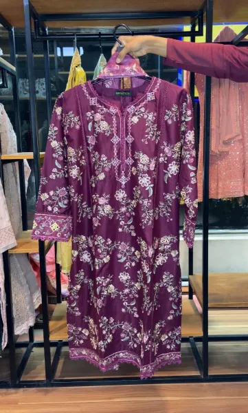 Pakistani Original Hayat’s Embroidered Stitched Cotton 3Pcs _ Jam Purple
